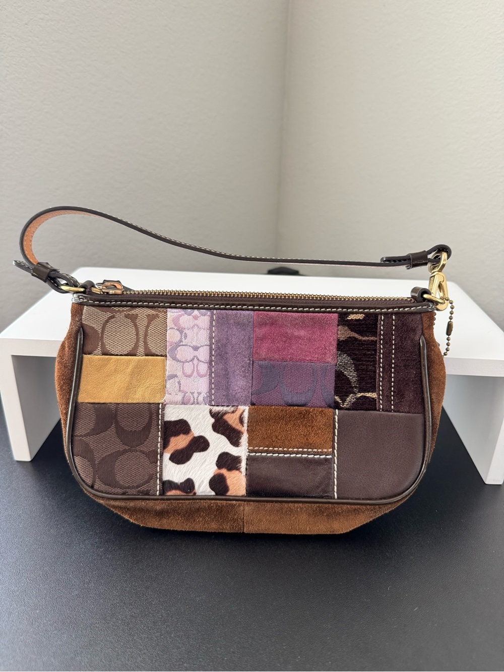 Coach Patchwork Mini Wristlet in Brown Multi